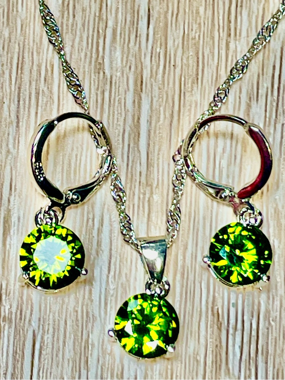 Genuine Peridot Necklace and Earrings Set in Sterling Silver